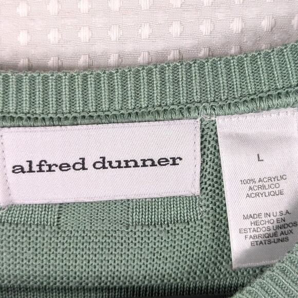 Alfred Dunner L Green Textured Knit Short Sleeve Sweater Womens Made in USA Top - Picture 2 of 3
